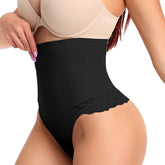 High rise Lace edge thong shapewear shaper black back view RosyLemon